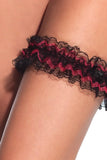 Ruffled Black & Red Lace Leg Garter in OS