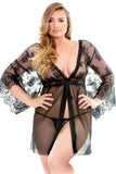 Courtney Floral Lace Kimono Robe & G-String in 3X/4X