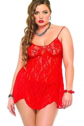 Rose Lace Flared Chemise & Matching G-String in OSXL