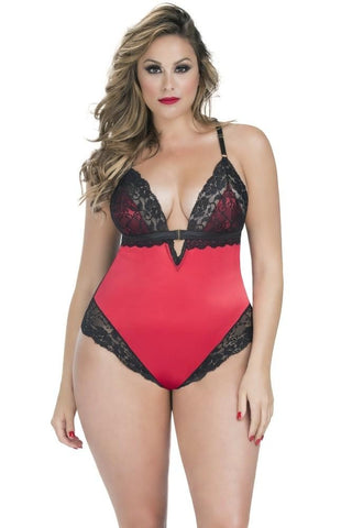 Satin Teddy with Lace Detail in 1X