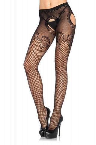 Industrial Net Suspender Hose with Duchess Lace Top in OS