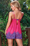 Bright Pink Babydoll with Purple Floral Lace Overlay in L
