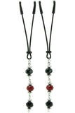 Black Tweezer Nipple Clamps with Black & Red Bead Tassels