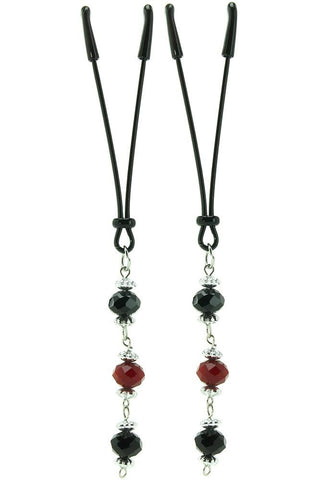 Black Tweezer Nipple Clamps with Black & Red Bead Tassels