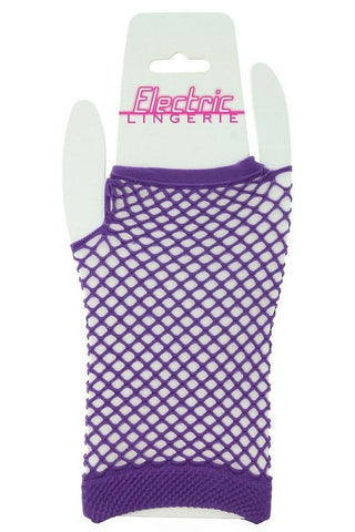Wrist Length Fishnet Gloves in Purple