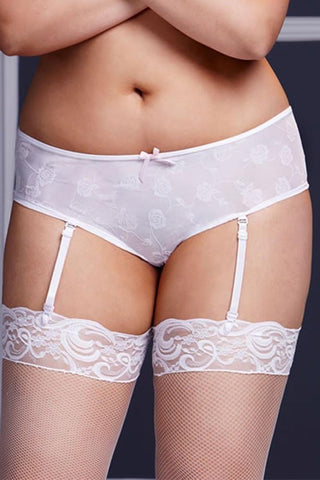White Rose Crotchless Boyshort with Garters in OSXL
