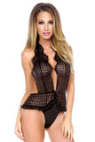 Lace Halter Teddy with Criss Cross Back in S/M