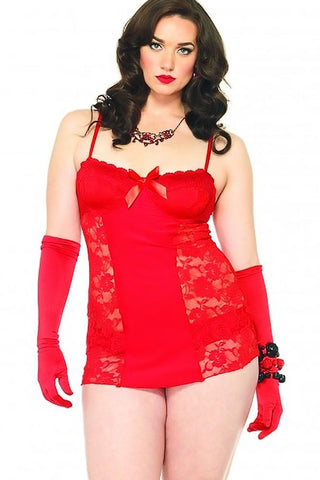 Lace Chemise with Satin Bow Accents & Panty in 1X/2X