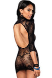Floral Lace, High Neck, Open Back Mini Dress in OS