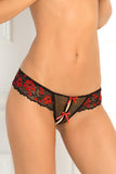 Crotchless Lace Thong with Bows in S/M