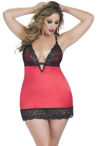 Satin Babydoll with Lace Detail & G-String in 3X
