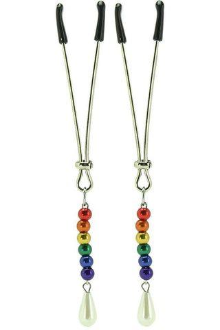 Tweezer Nipple Clamps with Rainbow Beaded Tassels