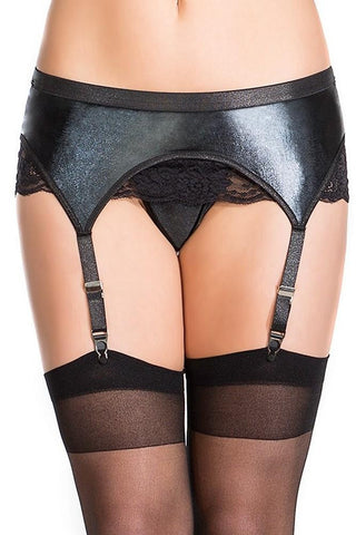 Wet Look Garter Belt with Lace Detail in OS