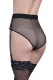 Black Fishnet High Waist Panty with Garters in L/XL