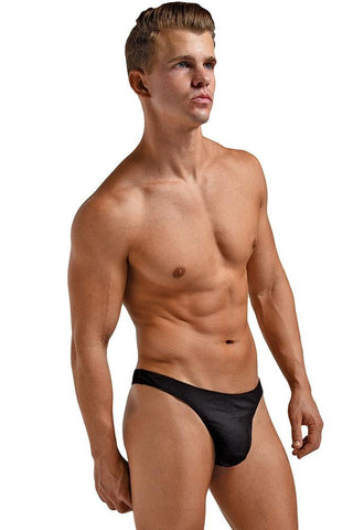 Black Rib Knit Thong with Mini Pouch in L