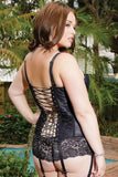 Satin and Black Lace Corset with Lace Up Back in 1X/2X