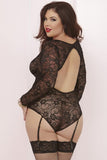 Long Sleeved Black Floral Lace Teddy in OSXL