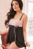 Pink Mesh & Stretch Lace Flyaway Babydoll in OSXL