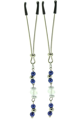 Tweezer Nipple Clamps with Crystal and Blue Faceted Beads