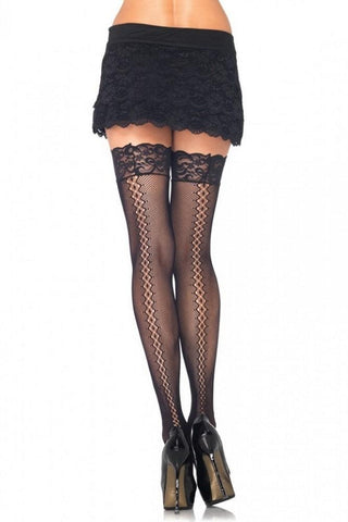 Micro Net Thigh Highs with Diamond Twist Backseam in OS