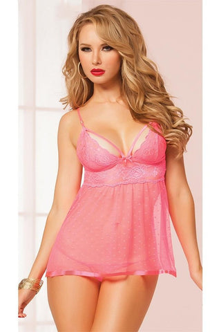 Rose Galloon Lace Babydoll & Thong in OS
