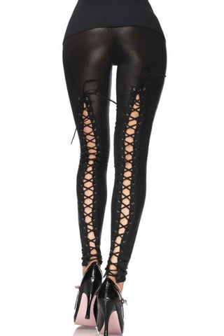 Wet Look Leggings with Corset Lace Up Back in M