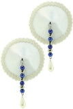 Round White Satin Nipple Covers with Beading and Drop Pearl