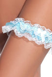Ruffled White & Blue Lace Leg Garter in OS
