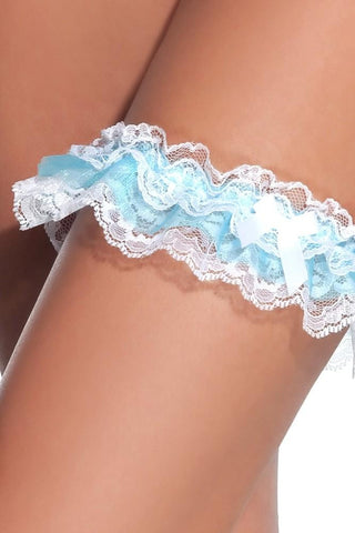 Ruffled White & Blue Lace Leg Garter in OS