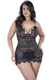 Eyelash Lace Babydoll & G-String Set in 3X