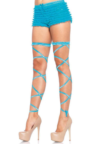 Neon Blue Garter Leg Wrap with Ruffled Top in OS
