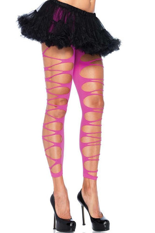 Neon Pink Shredded Footless Tights in OS