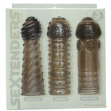 Sextenders 3-Pack, Spiralled, Nubbed and Multi-Feel in Blac