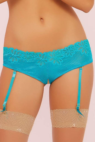 Tropical Turquoise Galloon Lace Panty with Garters in S