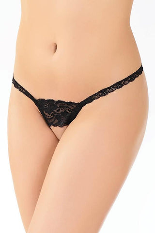 Black Scalloped Lace Open Crotch G-String in OS