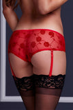 Red Rose Crotchless Boyshort with Garters in S