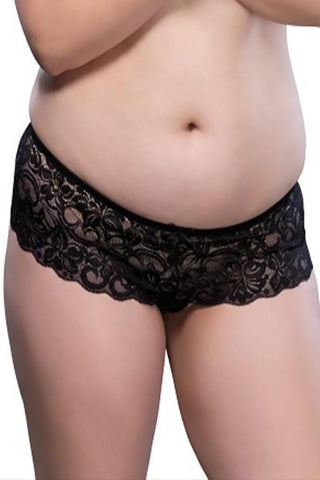 Stretch Lace Open Crotch Thong in Black