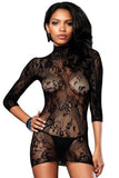 Floral Lace, High Neck, Open Back Mini Dress in OS