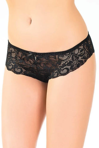 Classic Black Scalloped Lace and Mesh Thong in OS