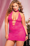 Pink Floral Lace Chemise with Choker and Thong in OSXL