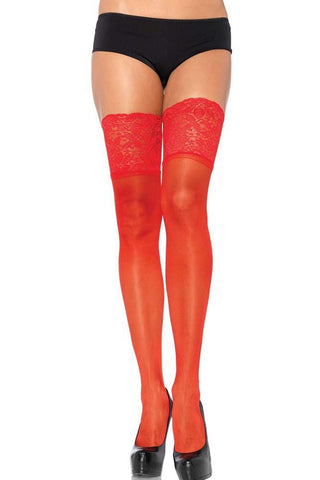 Red Sheer Thigh Highs with 5" Stay Up Lace Top in OS