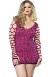 Seamless Leopard Mini Dress with Net Sleeves in OSXL