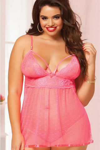 Rose Galloon Lace Babydoll & Thong in OSXL