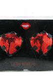 Sequined Heart Pasties With Tassels Red & Black in OS