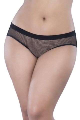Backless Black Fishnet Hipster Panty in 1X/2X