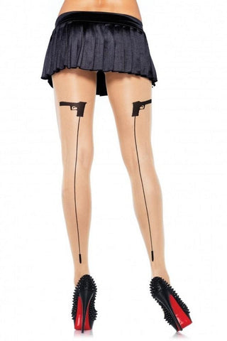 Sheer Pantyhose with Woven Gunshot Bullet Backseam in OS