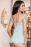 Misty Blue with Grey Lace Babydoll & G-String Set in L