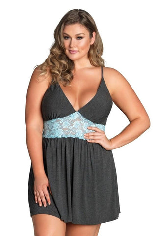 Heather Grey Flowy Nightie with Goddess Lace in 3X/4X