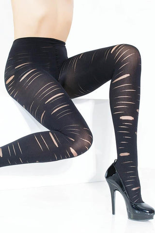 Slashed Black Opaque Pantyhose in OS