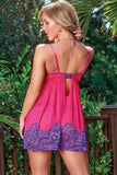 Bright Pink Babydoll with Purple Floral Lace Overlay in XL